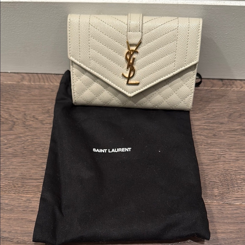 Saint Laurent Cream Quilted Wallet